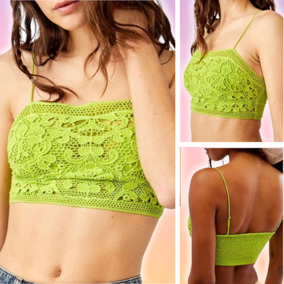 NWT FREE PEOPLE FP One Lyra Crochet Bralette Sz Small Bright Green - Picture 1 of 8